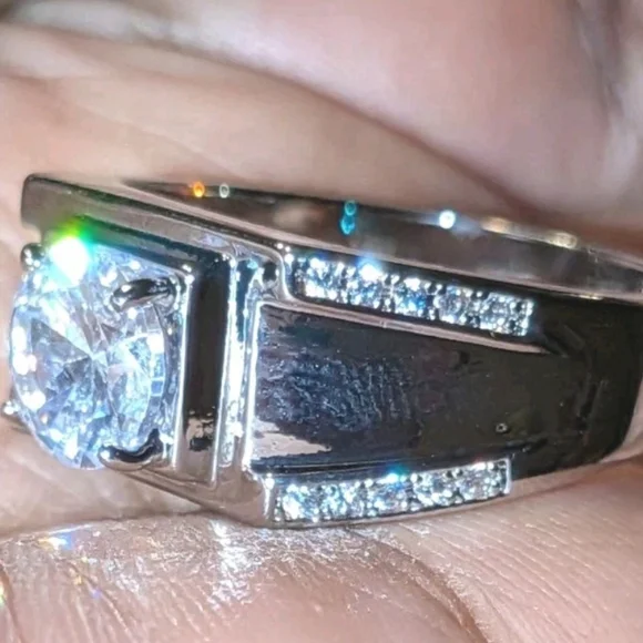 Men's Wedding Ring 14K White Gold Plated Round Cut Simulated Diamond Sz12
